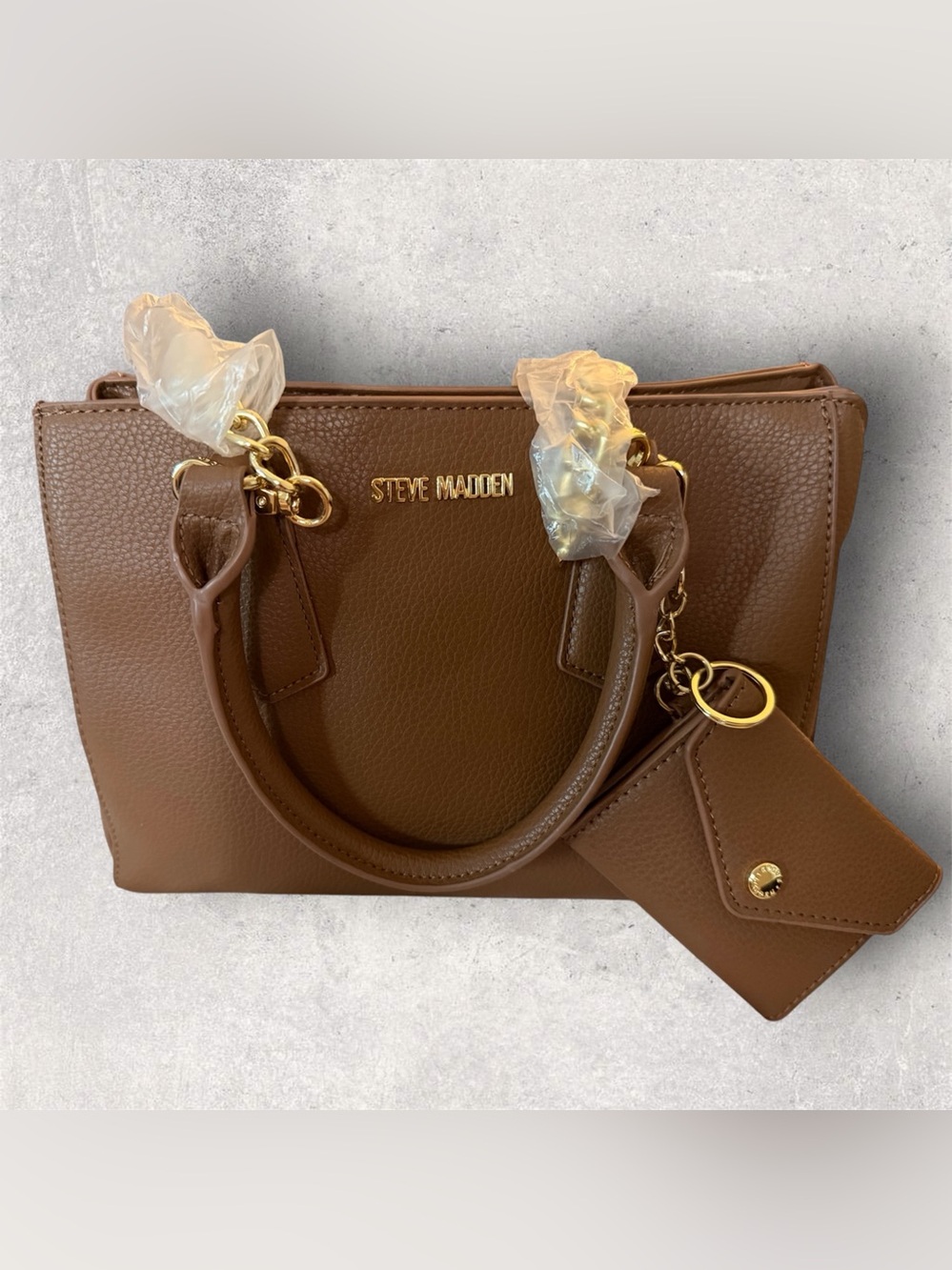 Steve Madden Chestnut Satchel with Pouch Crossbody Strap Gold Hardware